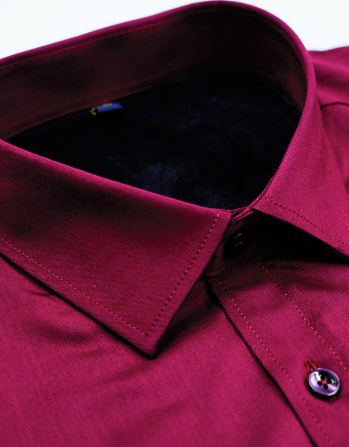 保羅保暖襯衫 加絨加厚免燙長(zhǎng)袖襯衣，酒紅色40碼植絨工藝解析